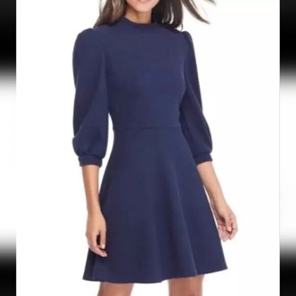 Gal‎ Meets Glam Maggie Dress Puff Sleeves Navy Blue Womens Size 10 - Picture 1 of 7